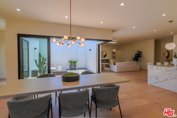 Dining room, Interior, Living room, Pendant Lights, Recessed Lighting, Wood Texture Flooring