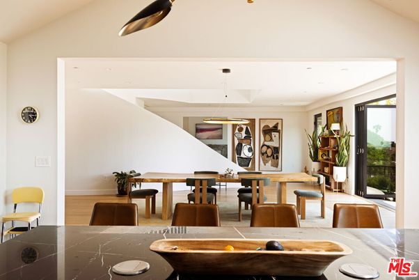 Dining room, Interior, Pendant Lights, Recessed Lighting, Wood Texture Flooring