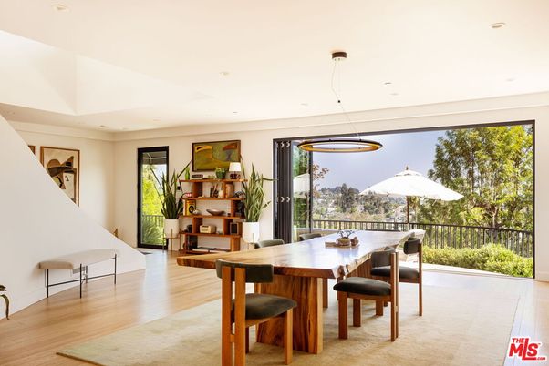 Dining room, Interior, Pendant Lights, Recessed Lighting, Wood Texture Flooring