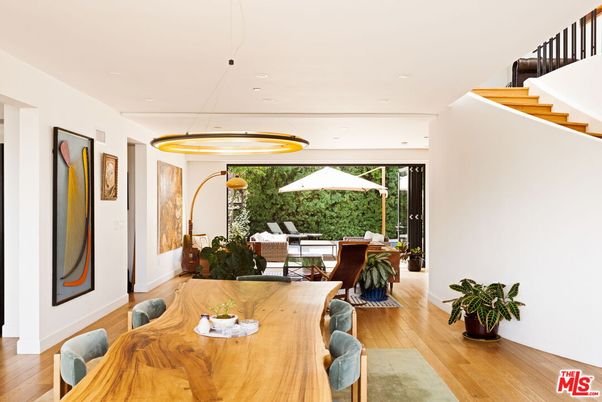 Dining room, Interior, Pendant Lights, Recessed Lighting, Wood Texture Flooring