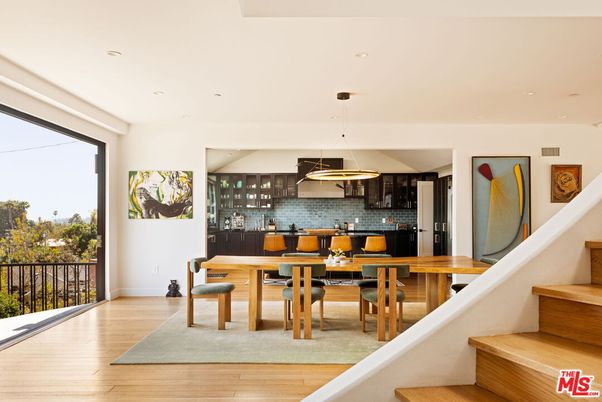 Dining room, Interior, Kitchen, Pendant Lights, Recessed Lighting, Wood Texture Flooring