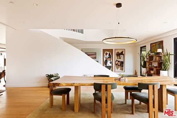 Dining room, Interior, Pendant Lights, Recessed Lighting, Wood Texture Flooring
