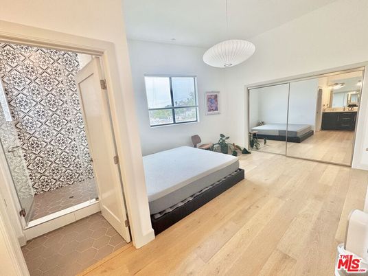 Bedroom, Interior, Pendant Lights, Wood Texture Flooring