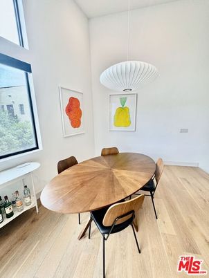 Dining room, Interior, Pendant Lights, Wood Texture Flooring