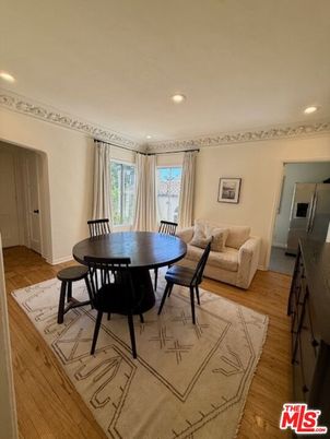 Dining room, Interior, Recessed Lighting, Wood Texture Flooring