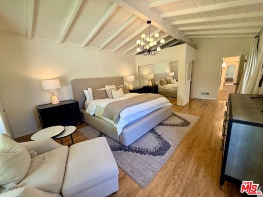 Bedroom, Chandelier, Interior, Wood Texture Flooring