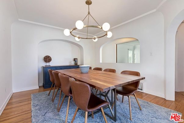 Dining room, Interior, Pendant Lights, Wood Texture Flooring