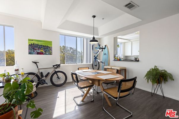 Dining room, Interior, Pendant Lights, Wood Texture Flooring