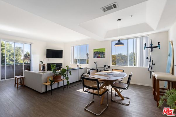 Dining room, Fireplace, Interior, Living room, Pendant Lights, Wood Texture Flooring