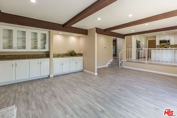 Interior, Kitchen, Recessed Lighting, Wooden Beams, Wood Texture Flooring