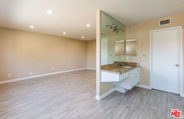 Bathroom, Empty room, Interior, Recessed Lighting, Wood Texture Flooring
