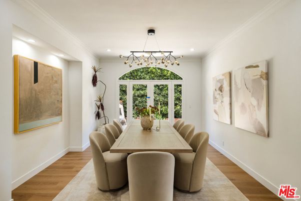 Dining room, Interior, Pendant Lights, Recessed Lighting, Wood Texture Flooring