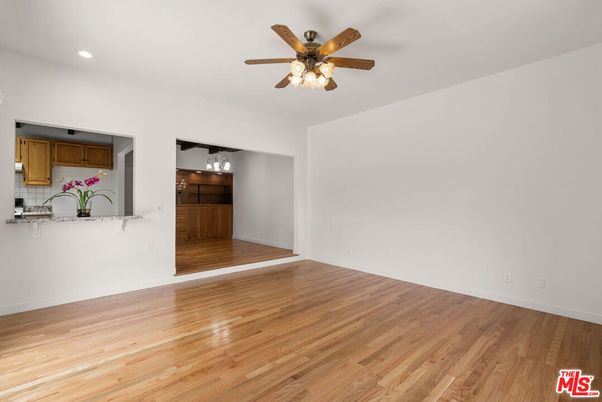 Empty room, Interior, Kitchen, Recessed Lighting, Wood Texture Flooring