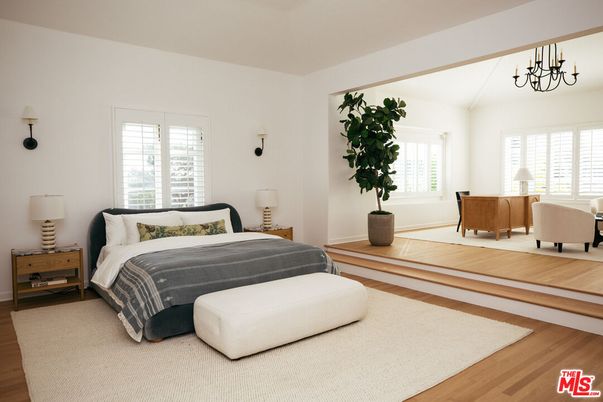 Bedroom, Chandelier, Interior, Wood Texture Flooring