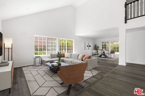 Dining room, Interior, Living room, Recessed Lighting, Wood Texture Flooring