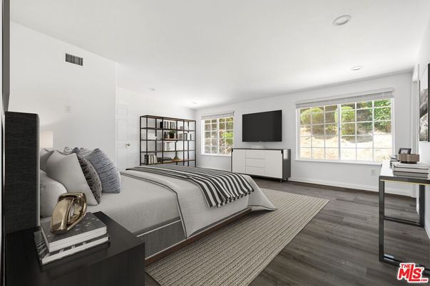 Bedroom, Home Office, Interior, Recessed Lighting, Wood Texture Flooring