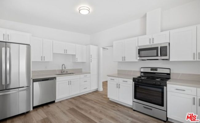Interior, Kitchen, Stainless Steel Appliances, Wood Texture Flooring