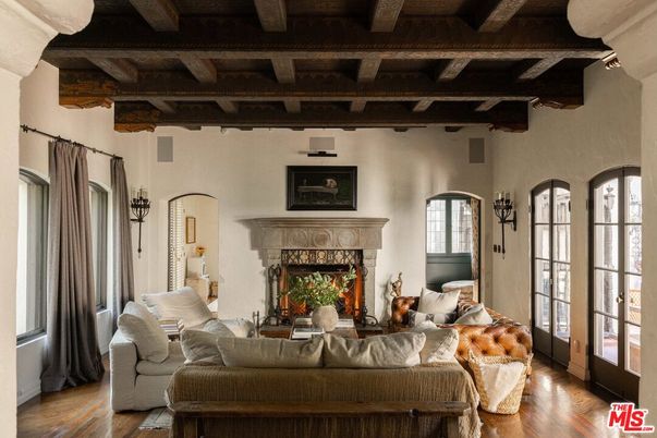Fireplace, Interior, Living room, Wooden Beams, Wood Texture Flooring