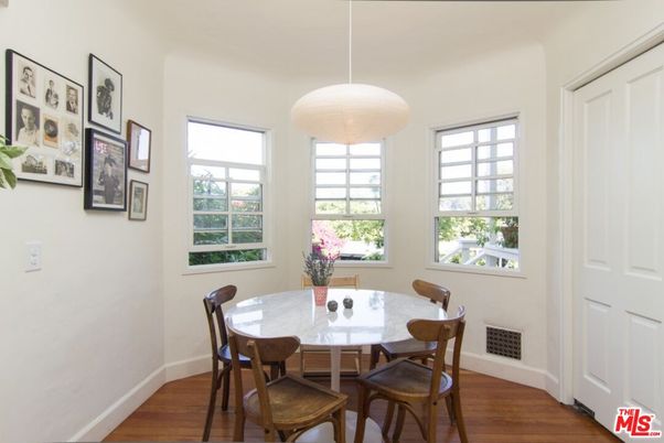 Dining room, Interior, Pendant Lights, Wood Texture Flooring