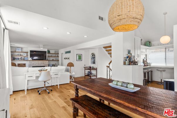 Home Office, Interior, Living room, Pendant Lights, Recessed Lighting, Wood Texture Flooring