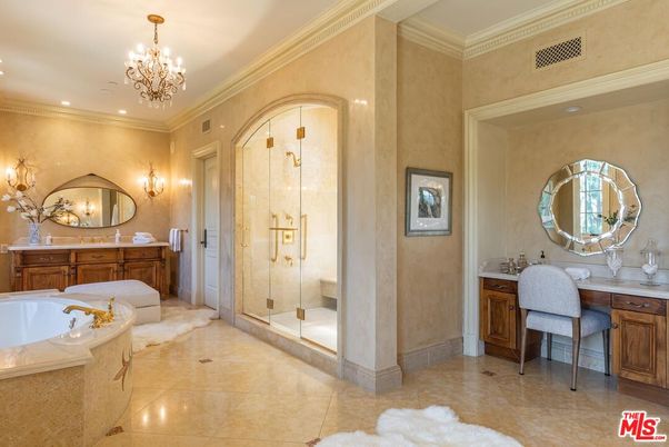 Bathroom, Chandelier, Glass Shower, Interior, Recessed Lighting