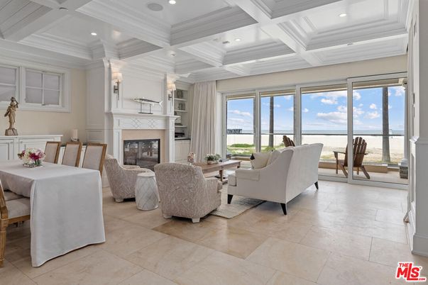 Dining room, Fireplace, Interior, Living room, Recessed Lighting, Water