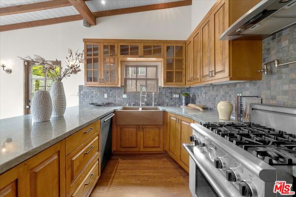Interior, Kitchen, Stainless Steel Appliances, Wooden Beams, Wood Texture Flooring