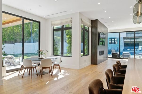 Dining room, Interior, Pendant Lights, Recessed Lighting, Wood Texture Flooring