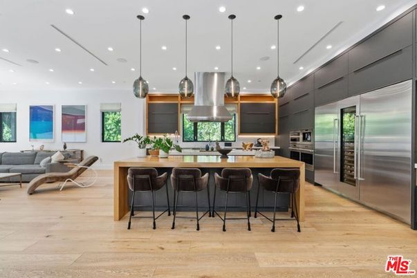 Interior, Kitchen, Living room, Pendant Lights, Recessed Lighting, Stainless Steel Appliances, Wood Texture Flooring