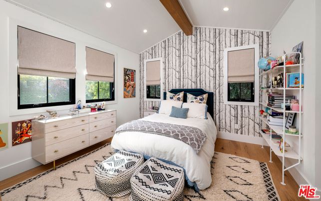 Bedroom, Interior, Recessed Lighting, Wooden Beams, Wood Texture Flooring
