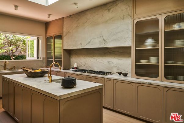 Interior, Kitchen, Marble Walls, Wood Texture Flooring