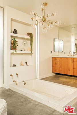 Bathroom, Interior, Pendant Lights, Wood Texture Flooring