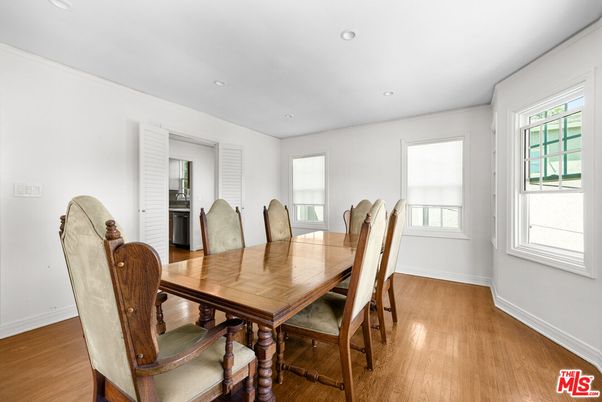 Dining room, Interior, Recessed Lighting, Wood Texture Flooring