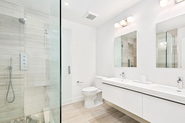 Bathroom, Dual Sink Vanities, Glass Shower, Interior, Recessed Lighting