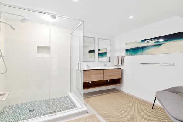 Bathroom, Glass Shower, Interior, Recessed Lighting