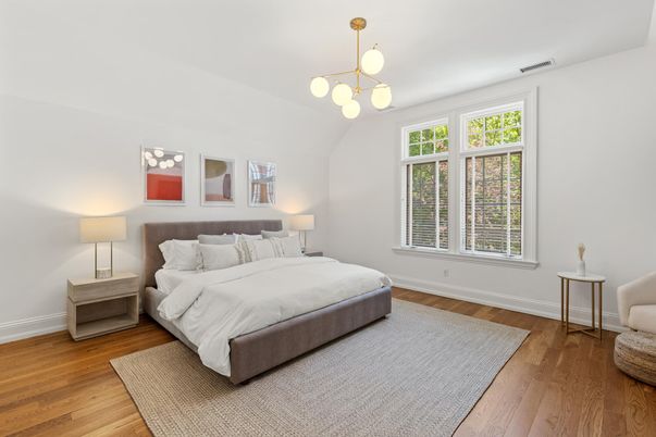 Bedroom, Interior, Pendant Lights, Wood Texture Flooring