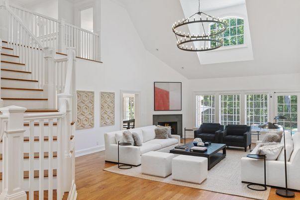 Fireplace, Interior, Living room, Pendant Lights, Piano, Wood Texture Flooring