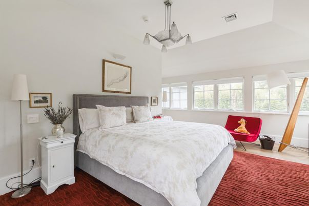 Bedroom, Interior, Pendant Lights, Wood Texture Flooring
