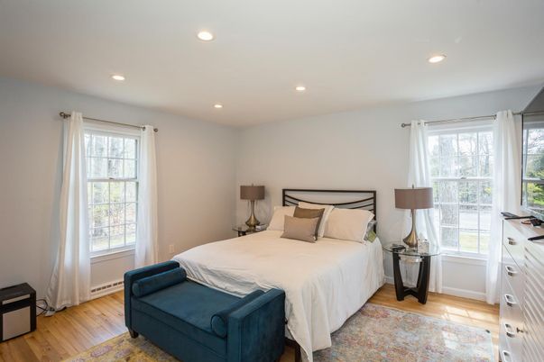 Bedroom, Interior, Recessed Lighting, Wood Texture Flooring