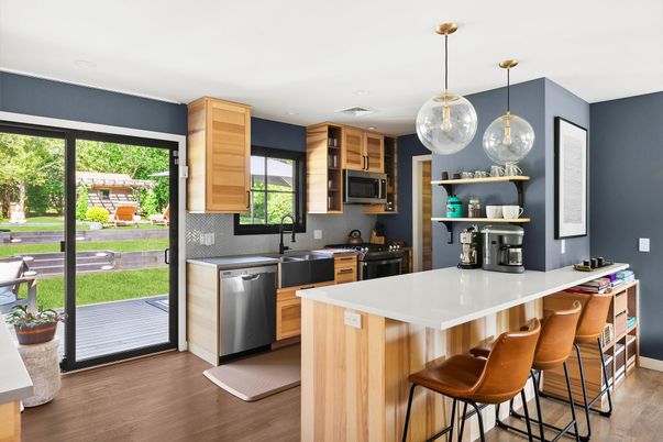 Interior, Kitchen, Pendant Lights, Recessed Lighting, Wood Texture Flooring