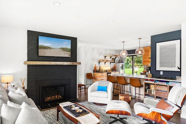 Fireplace, Interior, Living room, Pendant Lights, Recessed Lighting