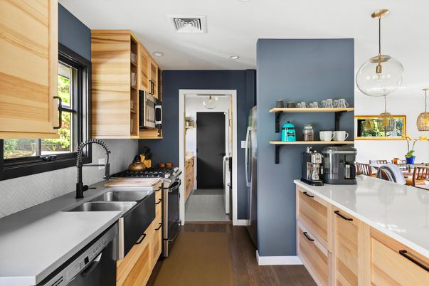 Interior, Kitchen, Pendant Lights, Recessed Lighting, Wood Texture Flooring