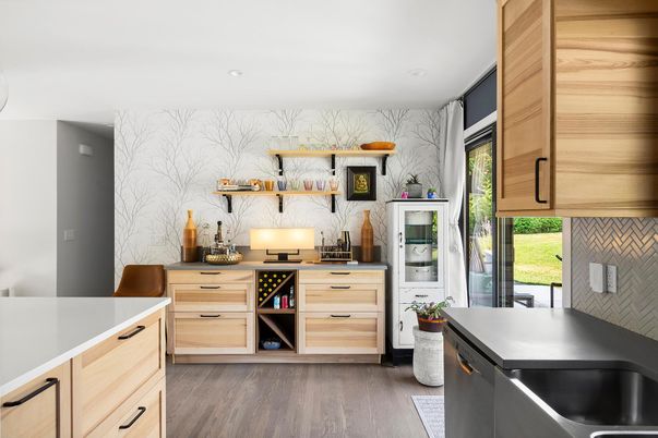 Interior, Kitchen, Recessed Lighting, Wood Texture Flooring