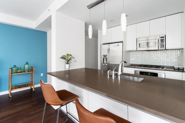 Interior, Kitchen, Pendant Lights, Stainless Steel Appliances, Wood Texture Flooring