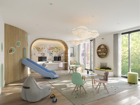 Fireplace, Interior, Living room, Pendant Lights, Recessed Lighting, Wood Texture Flooring