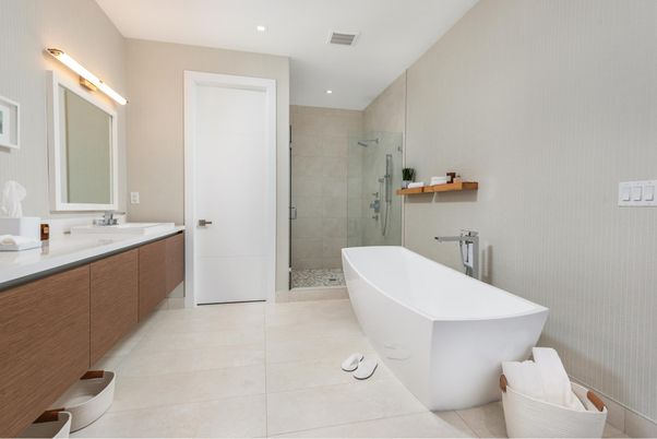 Bathroom, Dual Sink Vanities, Free Standing Baths, Glass Shower, Interior, Recessed Lighting