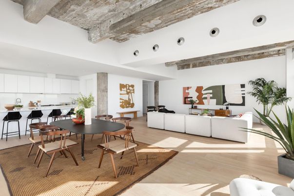 Dining room, Interior, Kitchen, Living room, Wooden Beams, Wood Texture Flooring