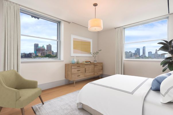 Bedroom, Interior, Pendant Lights, Wood Texture Flooring
