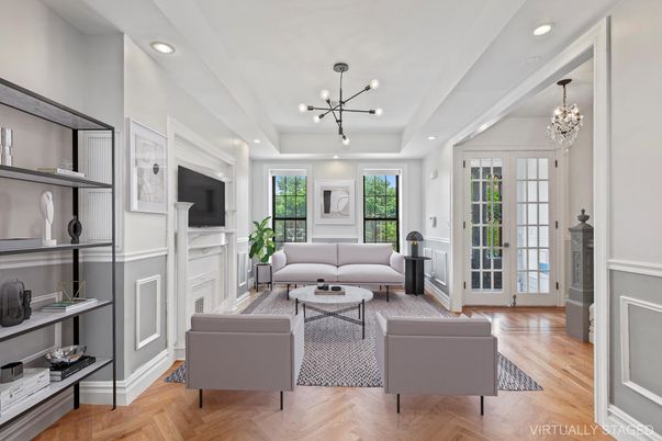 Interior, Living room, Pendant Lights, Recessed Lighting, Wood Texture Flooring