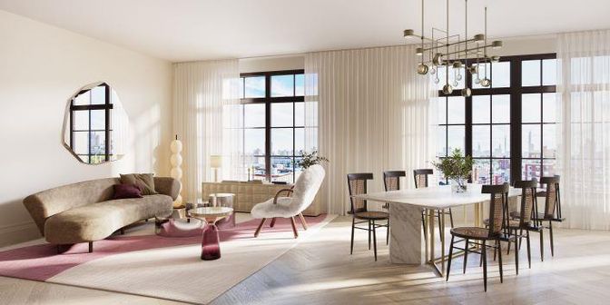 Dining room, Interior, Living room, Pendant Lights, Wood Texture Flooring
